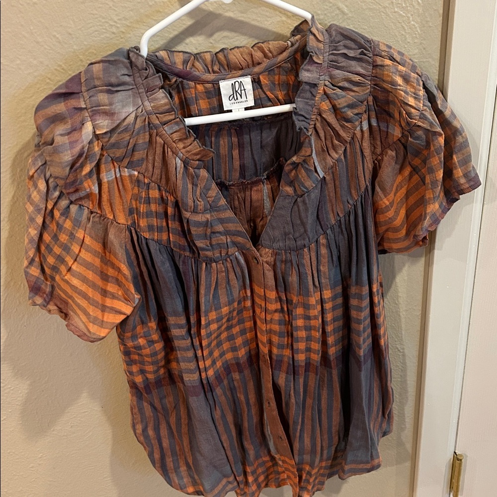 DRA LOS ANGELES Striped Orange and Gray Blouse LARGE FALL TOP